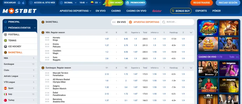 Apuestas de baloncesto en MostBet para jugadores colombianos