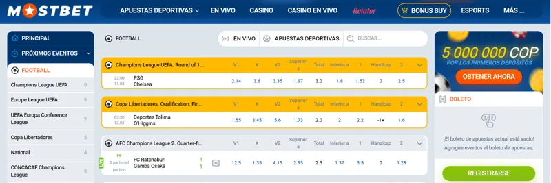 Apuestas de fútbol en la web de MostBet