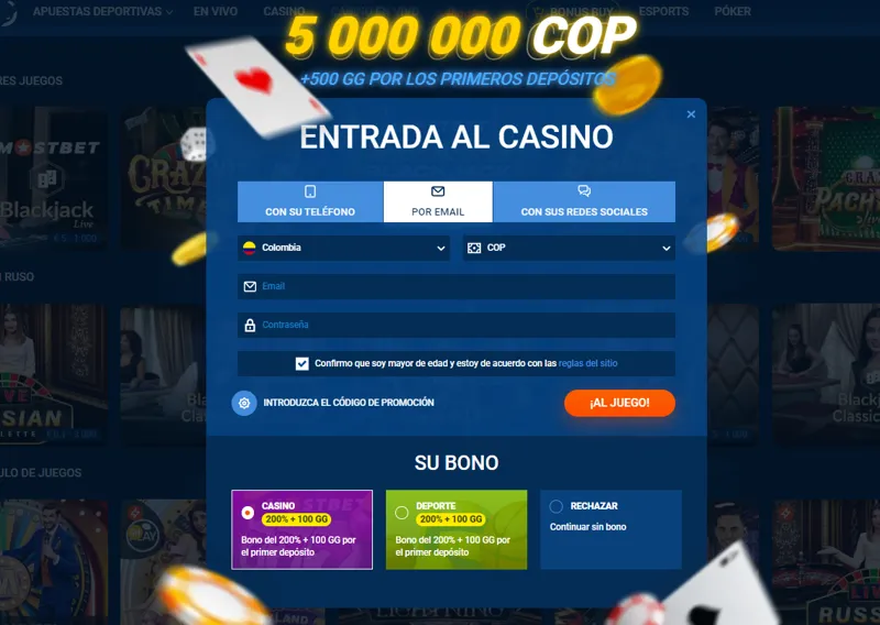 Formulario de registro de nuevo cliente para jugar en MostBet Casino