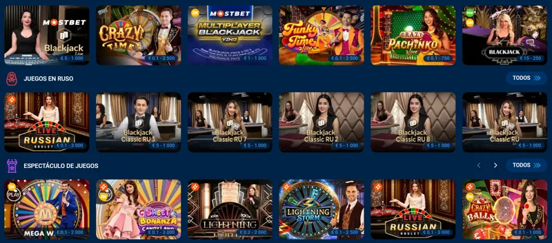 Juegos con crupier en vivo en MostBet Casino en Colombia