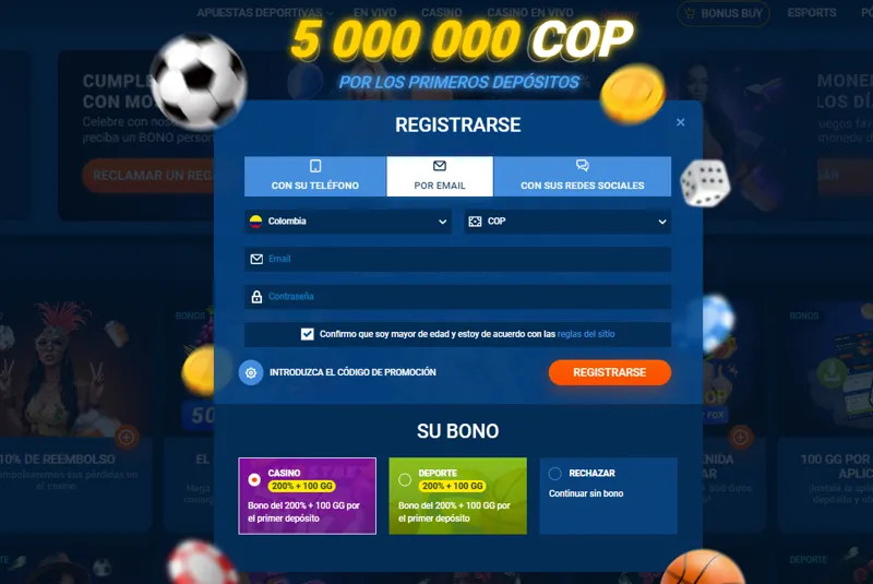 Formulario de inscripción para nuevos jugadores de Colombia