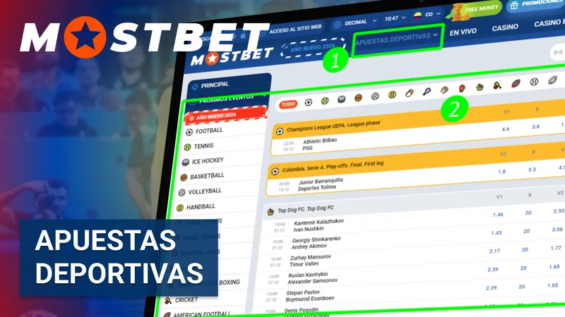 Plataforma de apuestas deportivas de Mostbet Colombia con amplios mercados y cuotas competitivas