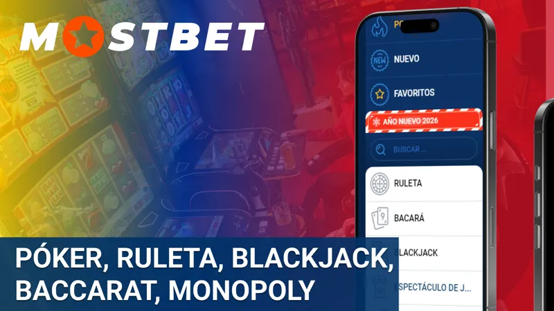 Juegos de póker, ruleta, blackjack, baccarat y Monopoly disponibles en el casino de Mostbet Colombia