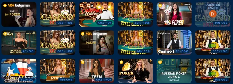 Juega al póker con un crupier en vivo en MostBet Casino