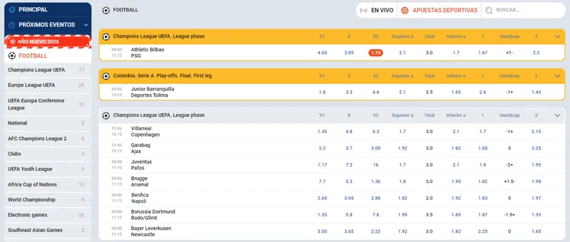 Opciones de apuestas disponibles en MostBet Colombia para deportes, eSports y eventos especiales.