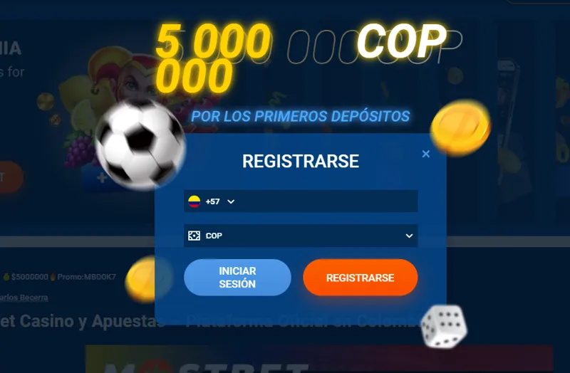 Formulario de registro de nuevo jugador de Colombia en el sitio web de MostBet