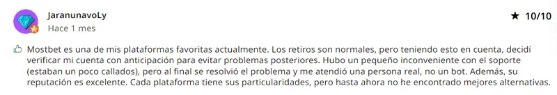 Muy bien valorado por Mostbet por sus rápidos pagos